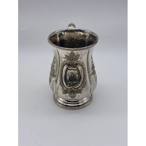 403 - PAIR OF UNMARKED PLATED TANKARDS WITH MONOGRAMMED CARTOUCHE