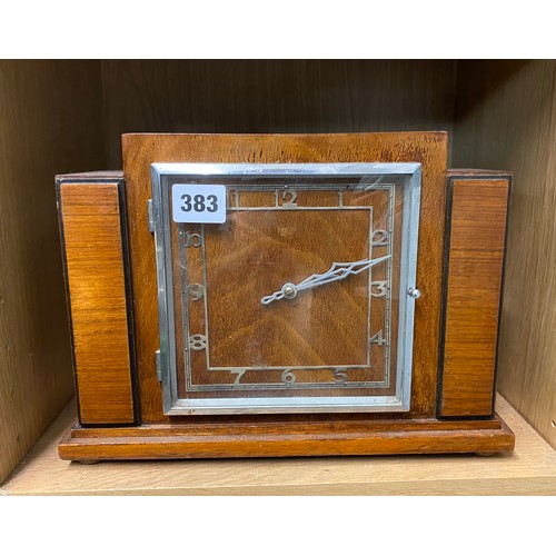 383 - WALNUT STEPPED CASE MANTLE CLOCK