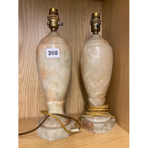 390 - PAIR OF ALABASTER OVOID TABLE LAMPS ON OCTAGONAL BASES