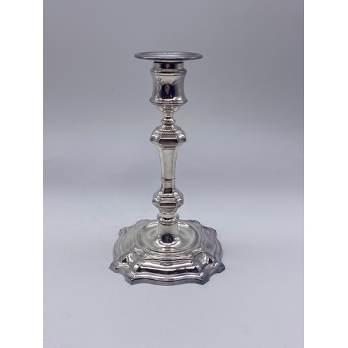 437 - PAIR OF SHEFFIELD SILVER MID 18TH CENTURY STYLE CANDLE STICKS 21.8 OZ OVERALL APPROX