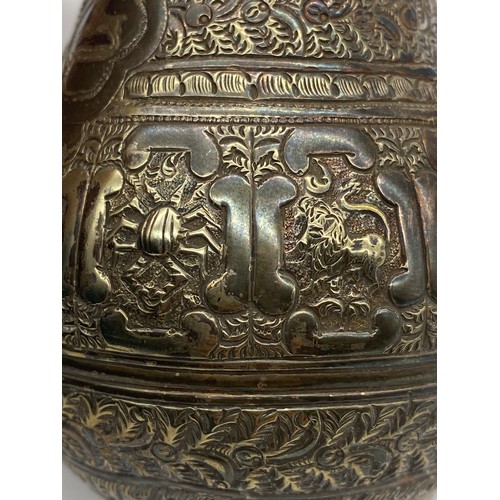 436 - UNMARKED EASTERN METALWARE JUG DECORATED WITH ASTROLOGICAL MEDALLIONS