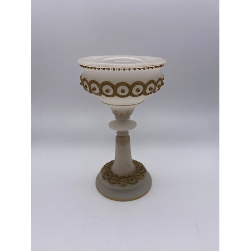 377 - BACCARAT INSPIRED GILT JEWELLED OPALINE GLASS CENTRE PIECE