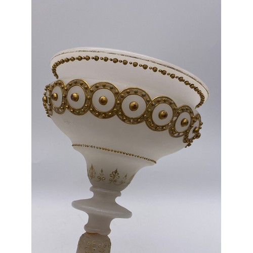 377 - BACCARAT INSPIRED GILT JEWELLED OPALINE GLASS CENTRE PIECE