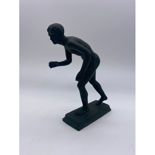 378 - VER DIS GRIS PATINATED BRONZE FIGURE OF AN ATHLETE AFTER THE ANTIQUE, METALWARE STYLISED CHARIOTEER ... 