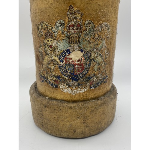 379 - CORDITE CANVAS CARRIER WITH ARMORIAL CREST AND LEATHER STRAP