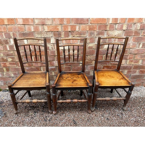 167 - THREE 19TH CENTURY PROVINCIAL ELM AND ASH SPINDLE BACK LANCASHIRE STYLE CHAIRS