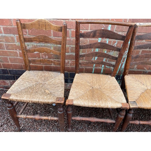 158 - 18/19TH CENTURY ELM AND ASH LANCASHIRE TYPE RUSH SEATED CHAIRS SOME A/F