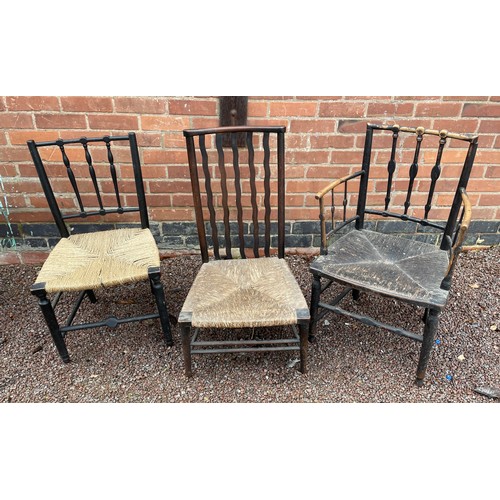 158A - THREE RUSH SEATED ARTS AND CRAFTS STYLE CHAIRS