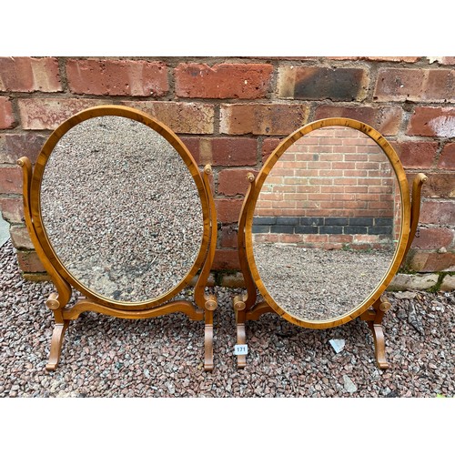 171 - PAIR OF FADED WALNUT OVAL SWING TOILET MIRRORS