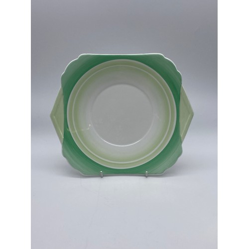 352 - SHELLEY MINT GREEN CONICAL TEACUP AND SAUCER TRIO WITH PLATE