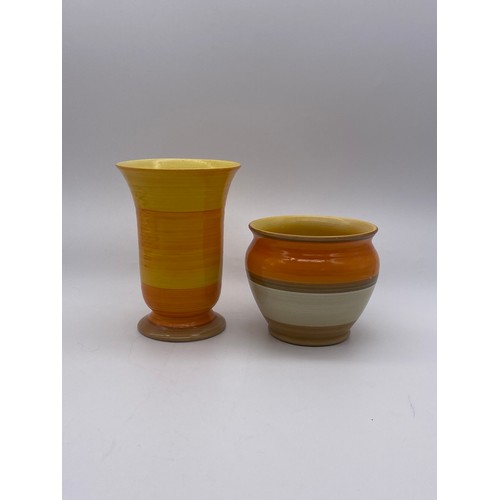 357 - SHELLEY HARMONY SQUAT BULBOUS VASE AND A TRUMPET VASE