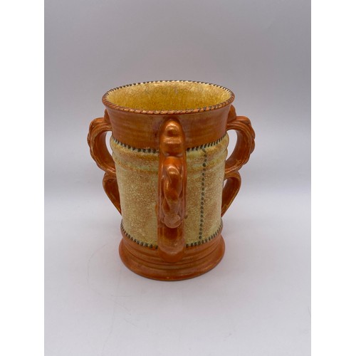 344 - CHARLOTTE RHEAD CROWN DUCAL ORANGE AND MOTTLED RIBBED TYG VASE