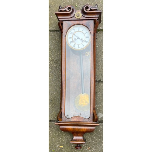 250 - GOOD QUALITY MAHOGANY AND BURR WOOD CASED VIENNA DOUBLE WEIGHT PENDULUM CLOCK