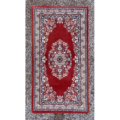 152 - RED FLORAL GROUND RUG L150CM X W80CM