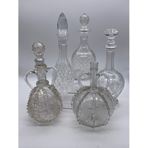 492 - SELECTION OF GLASS DECANTERS INC. WATERFORD, THOMAS WEBB, GLOBULAR DUTCH EXAMPLES (SOME A/F AND WITH... 