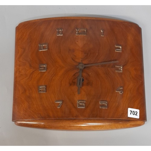 702 - ART DECO WALNUT CONVEX WALL CLOCK