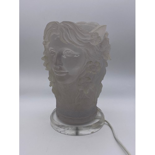 695 - ART NOUVEAU STYLE DOUBLE FACE MASK LUCITE TABLE LAMP