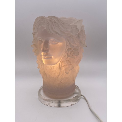 695 - ART NOUVEAU STYLE DOUBLE FACE MASK LUCITE TABLE LAMP