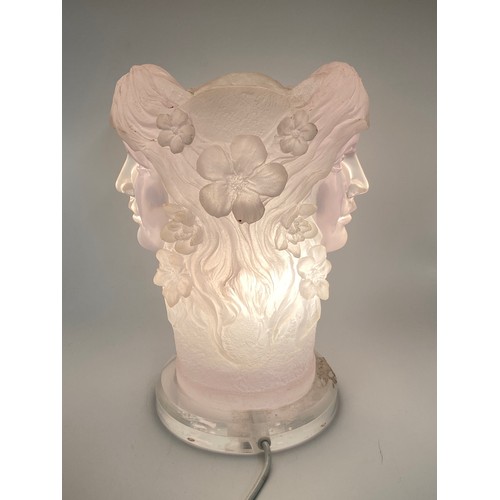 695 - ART NOUVEAU STYLE DOUBLE FACE MASK LUCITE TABLE LAMP