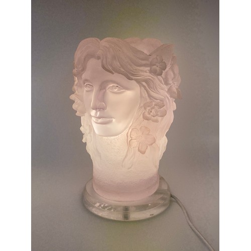 695 - ART NOUVEAU STYLE DOUBLE FACE MASK LUCITE TABLE LAMP