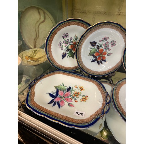 522 - 19TH CENTURY OPAQUE PORCELAIN PLATES AND PAIR OF PEDESTAL BOWLS DECORATED WITH BOTANICAL SPRAYS