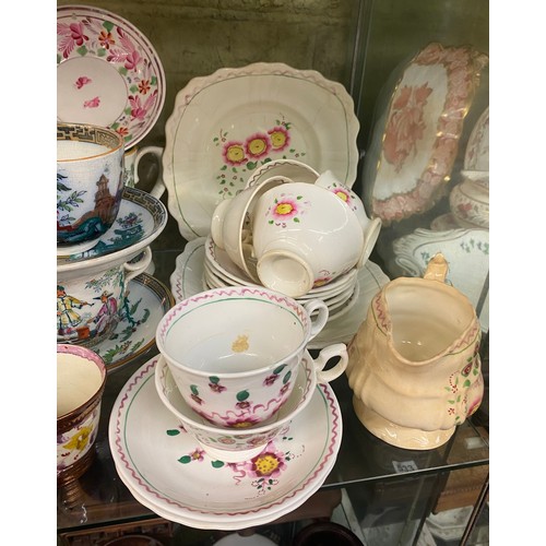 529 - SHELF OF 19TH CENTURY SUNDERLAND LUSTRE WARE TANKARDS, JUGS, PEARLWARE TEA CUPS AND SAUCERS AND OTHE... 