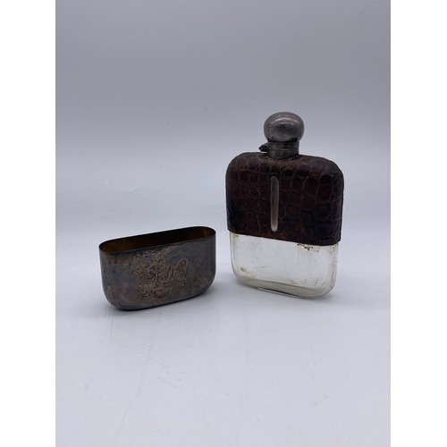 790 - QUALITY EPNS ENGRAVED LEATHER JACKETED HIP FLASK