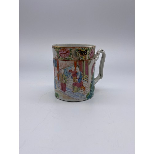 773 - CANTON FAMILE ROSE EXPORT TANKARD WITH DOUBLE ENTWINED HANDLE