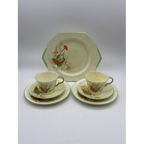 350 - PAIR OF PARAGON FINE CHINA TEACUP TRIOS WITH SANDWICH PLATE