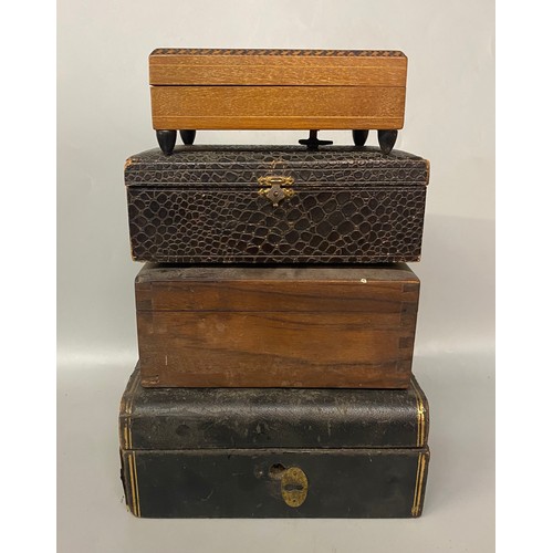 534 - SORRENTO STYLE BOX, LEATHER COVERED JEWELLERY CASKET AND TWO OTHERS