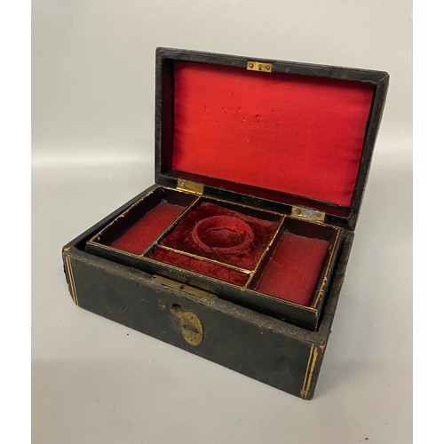 534 - SORRENTO STYLE BOX, LEATHER COVERED JEWELLERY CASKET AND TWO OTHERS