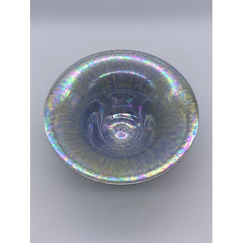 799 - RUSKIN PEARLESCENT PEDESTAL BOWL IMPRESSED RUSKIN ENGLAND 1926