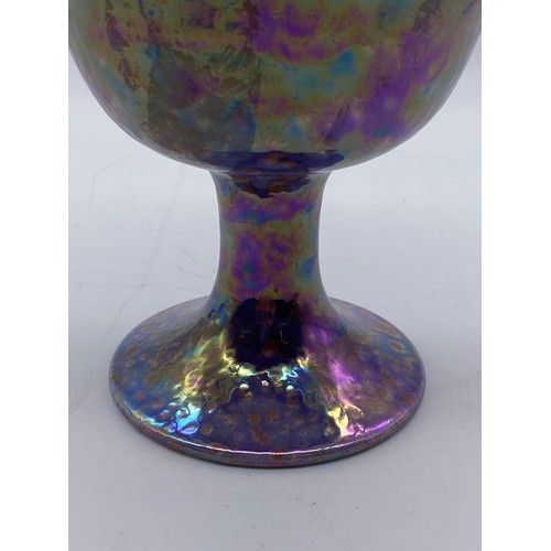 798 - RUSKIN HIGH FIRED MOTTLED GLAZED CHALICE IMPRESSED RUSKIN ENGLAND 1925