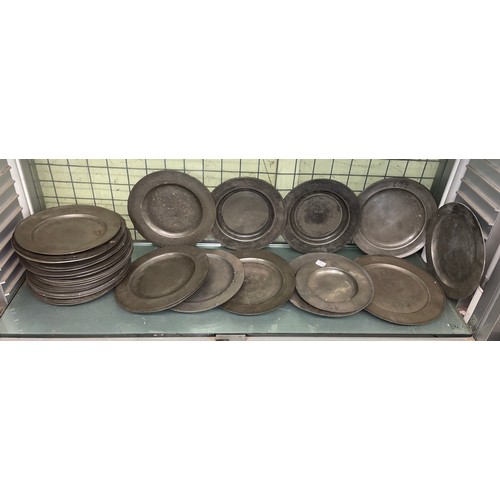 370 - SELECTION OF 18/19TH CENTURY PEWTER PLATES SOME WITH MONOGRAMS AND ENGRAVINGS