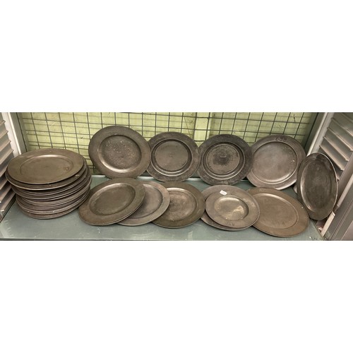 370 - SELECTION OF 18/19TH CENTURY PEWTER PLATES SOME WITH MONOGRAMS AND ENGRAVINGS