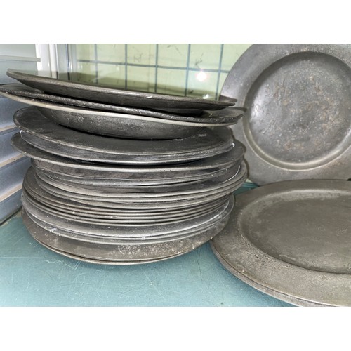 370 - SELECTION OF 18/19TH CENTURY PEWTER PLATES SOME WITH MONOGRAMS AND ENGRAVINGS