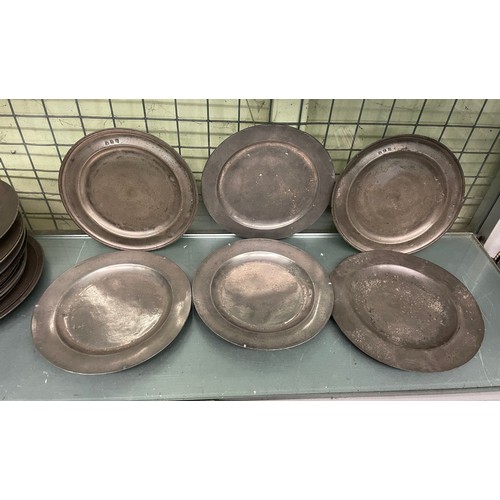 370 - SELECTION OF 18/19TH CENTURY PEWTER PLATES SOME WITH MONOGRAMS AND ENGRAVINGS