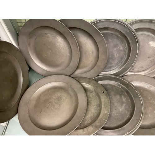 370 - SELECTION OF 18/19TH CENTURY PEWTER PLATES SOME WITH MONOGRAMS AND ENGRAVINGS