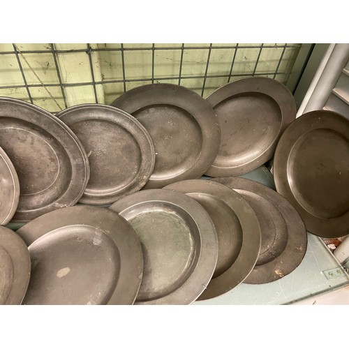 370 - SELECTION OF 18/19TH CENTURY PEWTER PLATES SOME WITH MONOGRAMS AND ENGRAVINGS