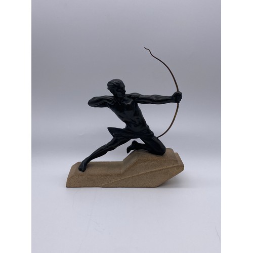 710 - FRENCH ART DECO BRONZE OF THE KNEELING ARCHER ON A STONE BASE SIGNED MAX LE VERRIER