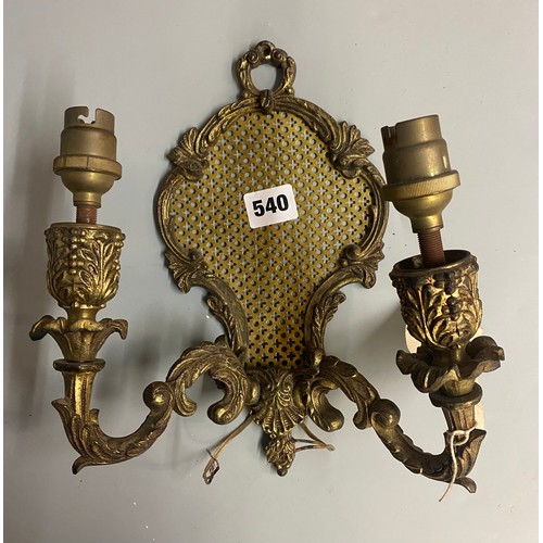 540 - PAIR OF GILT METAL TWIN BRANCH ELECTRIFIED WALL APPLIQUES'