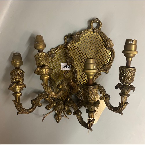 540 - PAIR OF GILT METAL TWIN BRANCH ELECTRIFIED WALL APPLIQUES'