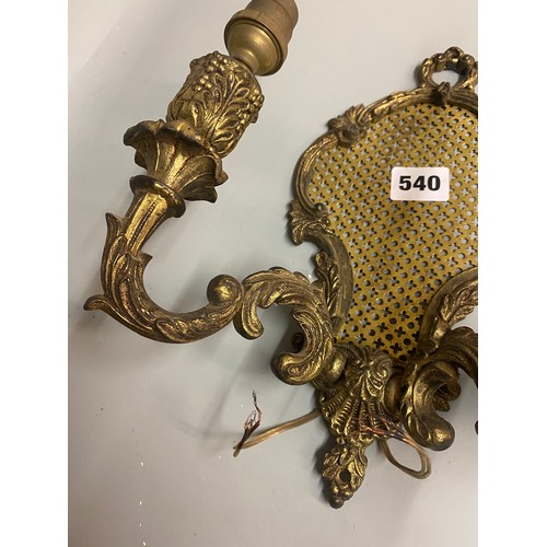 540 - PAIR OF GILT METAL TWIN BRANCH ELECTRIFIED WALL APPLIQUES'