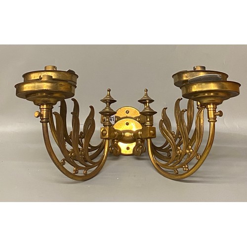 541 - PAIR OF EARLY 20TH GILT METAL TWIN BRANCH ELECTRIFIED TWIN WALL LIGHTS