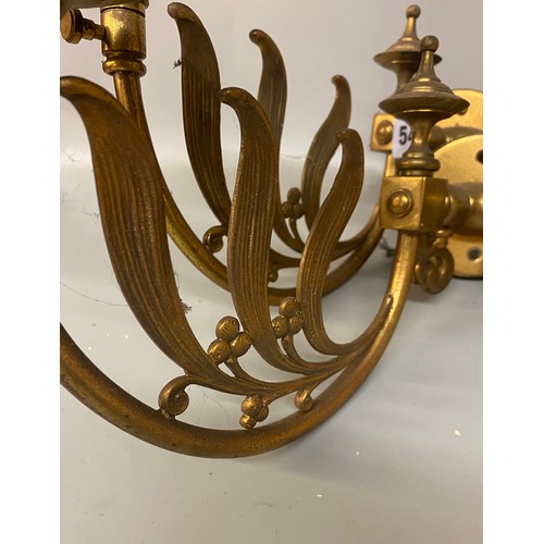 541 - PAIR OF EARLY 20TH GILT METAL TWIN BRANCH ELECTRIFIED TWIN WALL LIGHTS