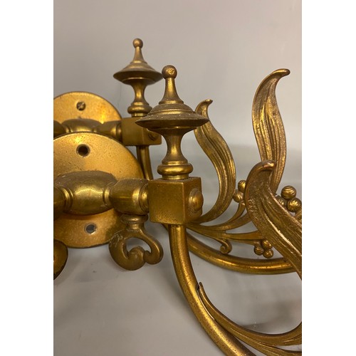 541 - PAIR OF EARLY 20TH GILT METAL TWIN BRANCH ELECTRIFIED TWIN WALL LIGHTS