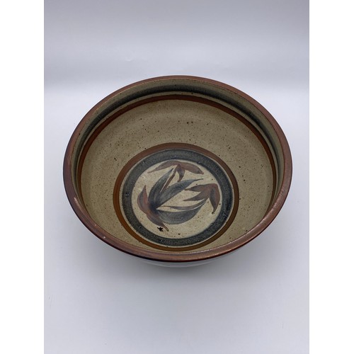 619 - LARGE MAURICE WARD STUDIO POTTERY BOWL WITH BROWN AND BLUE TONE BANDS