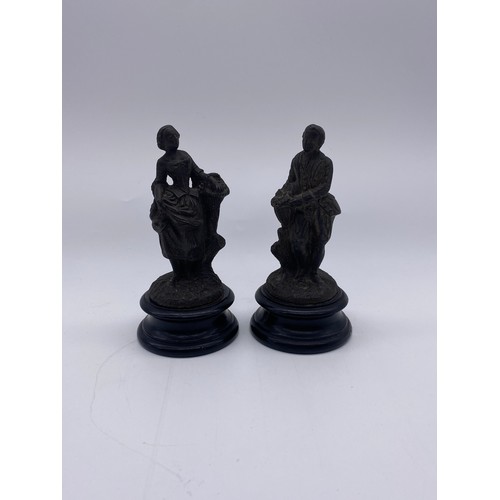 725 - PAIR OF MINIATURE METAL WORK FIGURES OF FLOWER SELLERS