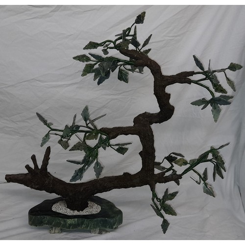 693 - SEMI PRECIOUS STONE JADEITE LEAF BONSAI TREE