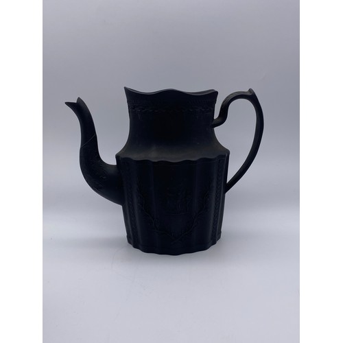 479 - MOSELEY BLACK BASALT FLUTED PANELLED COFFEE POT (SANS LID), WEDGWOOD BLACK BASALT NEO CLASSICAL SWAG... 